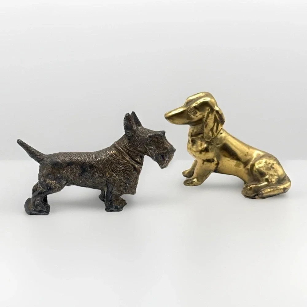 Vintage Brass Dachshund & Scottie Dog Figurines Pair Terrier Decor Collectibles